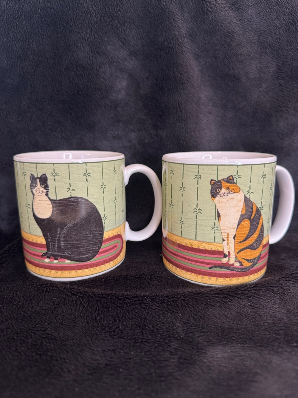 2 Vintage Sakura Warren Kimble "Cat Collection" Stoneware Coffee/Tea Mugs/Cups